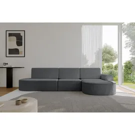 altdecor Eckcouch Cord 5-Sitzer Dunkelgrau