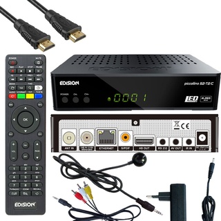 Kabelreceiver Piccollino S2+T2/C Full HD HDTV DVB-C/T2/S2 (HDMI, AV, USB 2.0,Display,IR-Auge,CA,LAN) inkl.Kabelabel HDMI Kabel