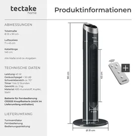 Tectake Turmventilator 90 cm Anthrazit