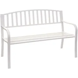 Gartenbank MCW-F43, Bank Parkbank Sitzbank, 2-Sitzer pulverbeschichteter Stahl ~ weiß