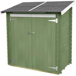 MAESTRO FERRETERO Angebautes Gartenhaus Bh16 Ambrogio 155x85 aus naturbelassenem Fichtenholz 16 mm, grün gestrichen, mit Doppeltür, Dach und Boden