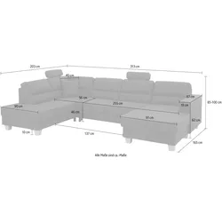 Wohnlandschaft HOME AFFAIRE "Navan, U-Form", rot, B:313cm H:85cm, Sofas, Wohnlandschaft, wahlweise mit Bettfunktion und Kopfstütze