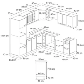 Vicco Winkelküche L-Form 237 x 247 cm Blau-Grau/Weiß