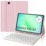 IVEOPPE Hülle mit Tastatur für Samsung Galaxy Tab A11 8.7 Zoll, Deutsches QWERTZ Keyboard, Magnetisch Abnehmbarer Tastatur für Samsung Galaxy A11 8.7" 2025 (SM-X130/X133/X135), Rosa