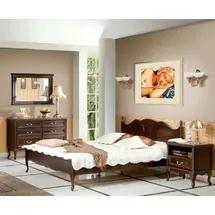 JV Möbel Klassisches Schlafzimmer Set Bett 2x Nachttische Holzmöbel Kommode, Stilvoller