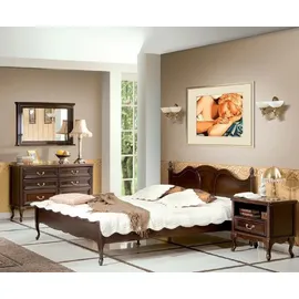 JV Möbel Klassisches Schlafzimmer Set Bett 2x Nachttische Holzmöbel Kommode, Stilvoller
