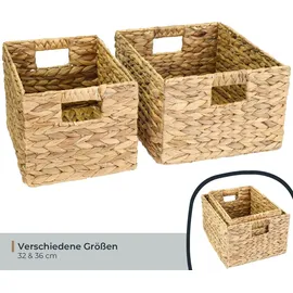 HMF Aufbewahrungskorb faltbar geflochten aus Wasserhyazinthe Seegras 36 x 28 x 20 cm beige