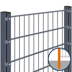 Doppelstabmattenzaun zum Einbetonieren Rundum-sorglos-Paket Anthrazit Komplettset, Abdeckleiste, 15 m,8/6/8 mm,830 mm,gerade