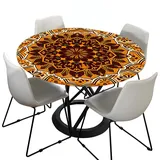 Morbuy Rund Tischdecke Elastisch, Mandala Rund Tischdecken Wasserdicht Lotuseffekt Abwaschbar Abwischbar Tischtuch für Dekoration Küchentisch Garten Outdoor (Durchmesser 100cm,Orange)