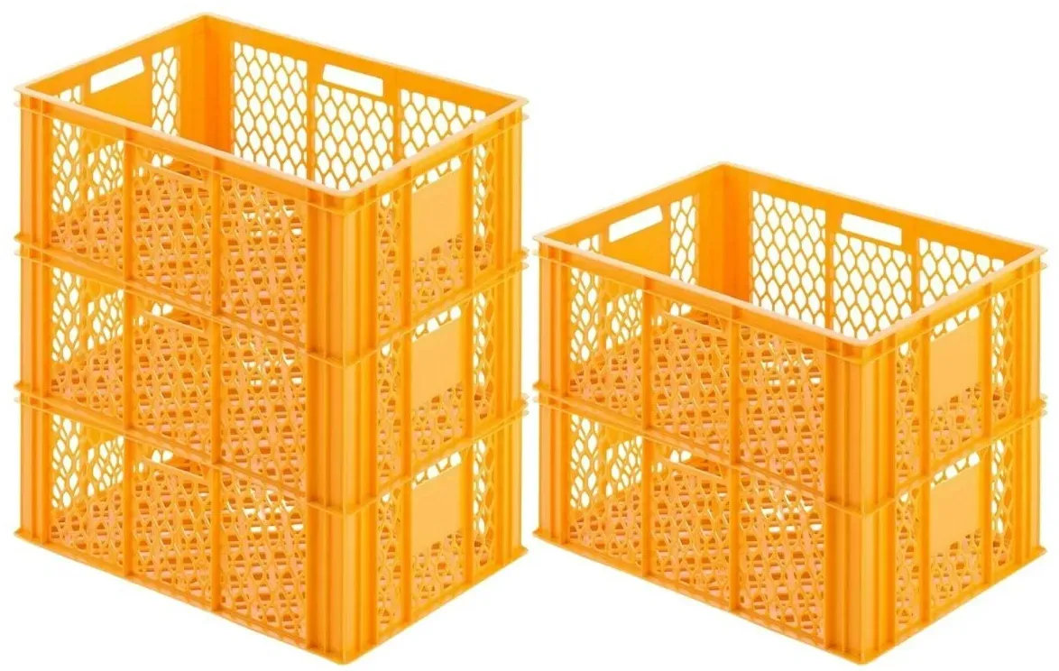 PROREGAL 5x Eurobehälter Bäcker- & Konditorenkasten | HxBxT 25x40x60 | 49 Liter  | Gelb-Orange | Brötchenkiste, stapelbare Bäckerkiste