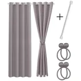 Cozyor Vorhang Set mit 2x Gardine + 2x Vorhanghalter + 1x Gardinenstange ohne Bohren (2 St), Ösen, verdunkelnd, Polyester, blickdicht hellgrau Moonlight, Thermo Gardine 240x135 cm mit Magnethalter, Flur & Fenster grau