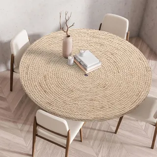 Highdi 3D Elastische Tischdecke Rund Abwaschbar, Spanntischdecke Rund Gartentischdecke Outdoor Round Tischdecke mit Gummizug für Esszimmer, Küche und Picknick (Stricken 1,80cm)