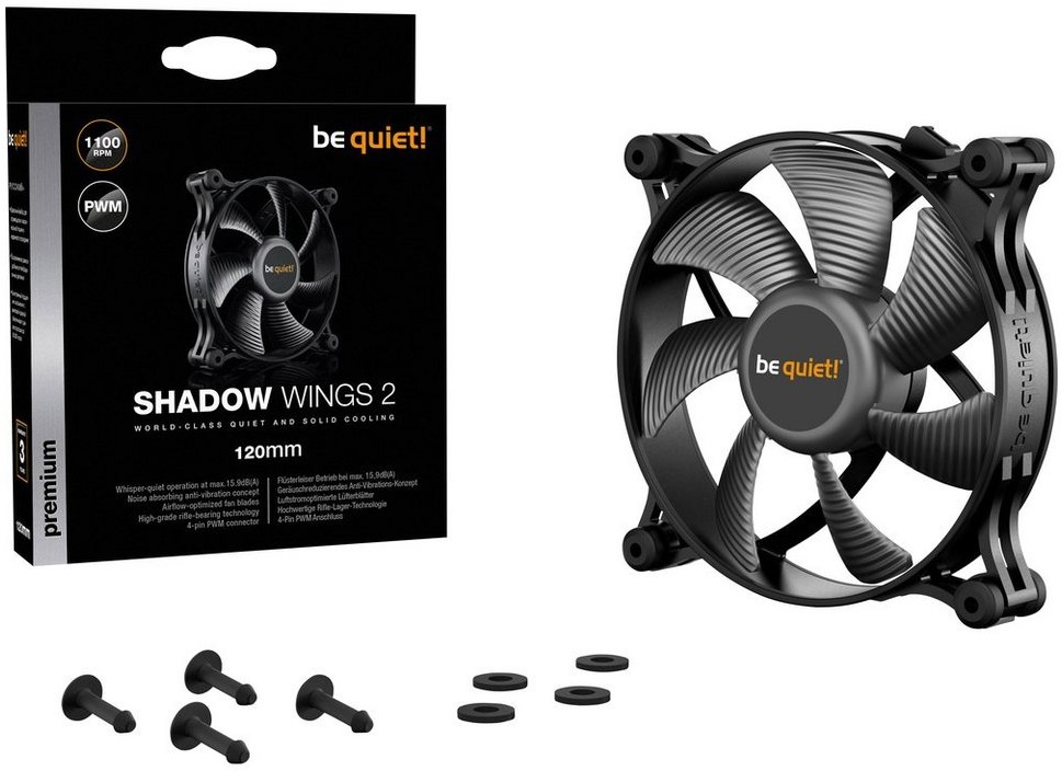 BeQuiet Computer-Kühler BeQuiet Shadow Wings 2 PC-Gehäuse-Lüfter Schwarz (B x H x T) 120 x 120 schwarz