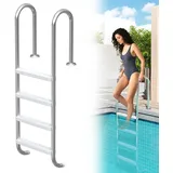 LZQ Edelstahl Poolleiter 4 Stufen, 157 cm Silber, Rutschsicherung, Robuste Schwimmbadleiter für Pool & Becken, Sicherheitsleiter mit Einbaufunktion - Silber