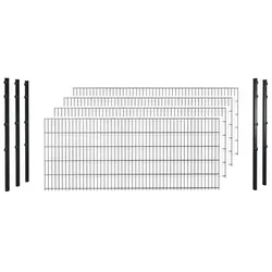 hadra Doppelstabmattenzaun, anthrazit, 8/6/8 mm, Komplett-Set à 10 m, inkl. Pfosten, Klemmhalter - schwarz