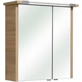 Saphir Spiegelschrank Quickset 382 Badschrank, 2 Spiegeltüren, 2 Einlegeböden, 65 cm breit inkl. LED-Beleuchtung, Türdämpfer, Schalter-/Steckdosenkombination braun