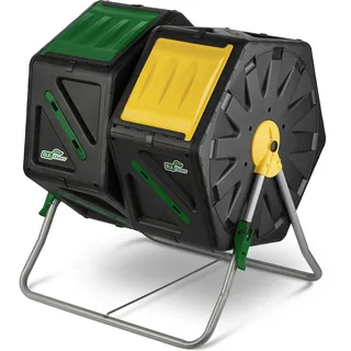 DF OMER Zweikammer-Trommelkomposter – Kleiner Komposter mit Easy-Turn-System, 2 Schiebetüren, Stabilem Stahlrahmen – All-Season, BPA-frei, UV-geschützt (70 L/18,5 gal)