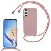 Beajew Silikon Handyhülle für Samsung Galaxy A34 5G Hülle mit Band, Silikon Necklace Handyhülle mit Abnehmbar Kordel zum Umhängen Stossfest Bumper Handy Schutzhülle, Sand Pink