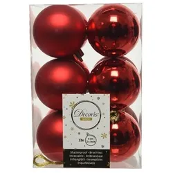 Decoris 12 Weihnachtskugeln 6cm Kunststoff Christbaumkugeln Plastik bruchsicher rot