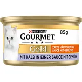 Gourmet Gold Zarte Häppchen in Sauce mit Gemüse Katzenfutter nass, mit Kalb und Gemüse, 12er Pack (12 x 85g)