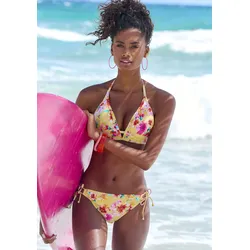 Triangel-Bikini-Top SUNSEEKER "Mila", Damen, Gr. 34, Cup C/D, gelb (gelb bedruckt), Microfaser, Polyamid, Microfaser, floral, Bikini-Oberteile, im floralen Design