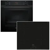 SIEMENS Backofen-Set Teleskopauszug 3D Heissluft EcoClean Induktion PowerBoost Schwarz, mit 1-fach Teilauszug, Hydrolyse