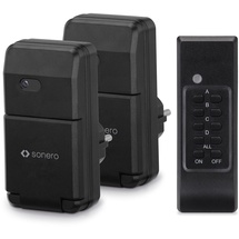 Sonero Funksteckdosen Set: 2x Funksteckdose und 1x Funkfernbedienung, 1100 Watt, max. 30m Reichweite, Outdoor, schwarz