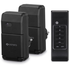 Sonero Funksteckdosen Set: 2x Funksteckdose und 1x Funkfernbedienung, 1100 Watt, max. 30m Reichweite, Outdoor, schwarz