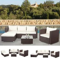 Mendler Poly-Rattan-Garnitur Brescia, Gartengarnitur Sitzgruppe Sofa Lounge-Set braun, Kissen creme