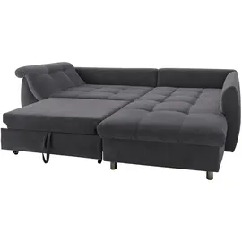 luma-home Ecksofa mit Schlaffunktion und Bettkasten 250x190 cm, Wellenfedern, Ottomane rechts, Mikrofaser Anthrazit, / 17005