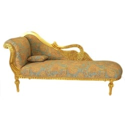 Casa Padrino Chaiselongue Barock Luxus Chaiselongue Antik Gold-Türkis-Rot Muster / Gold – Golden Wings – Luxus Qualität