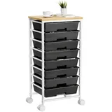 Yorbay Rollwagen mit 8 Schubladen und Holzplatte, Schubladenschrank aus Kunststoff, (Multifunktionaler Aufbewahrungsrollcontainer mit Rollen), für Wohnzimmer, Schlafzimmer, Badezimmer, Büro, Klassenzimmer, Küche schwarz