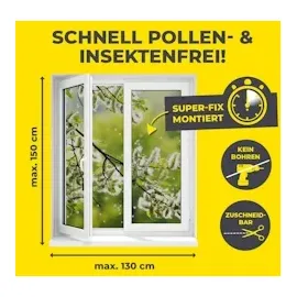 EasyMaxx Fliegengitter für Fenster mit Pollenschutz & Magic Click | Moskitonetz zuschneidbar für alle Fenster bis 150x130cm | Einfache Montage mit 12 Magneten - kein Bohren oder Schrauben [4 Stück]