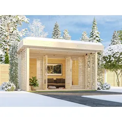 Karibu Gartenhaus Chione - 38 mm mit Terrasse & erhöhter Schneelast (300 kg/m2) naturbelassen