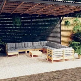 vidaXL Garten-Lounge-Set 12-tlg. grau Kiefernholz