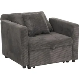 Mendler Schlafsessel HWC-L90 Cord 100 x 86 x 200 cm Dunkelgrau mit Kissen