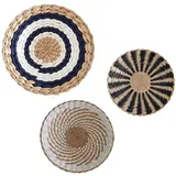 RXMORI Boho-Wandkorb-Dekor-Set, handgefertigt, gewebte Rattan-Wandplatten, runde flache Weidenkörbe für Wohnzimmer, Schlafzimmer, 3 Stück, 5cmx5cmx5cm