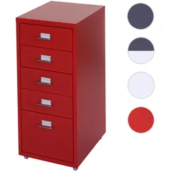 Rollcontainer Boston T851, Schubladenschrank Stahlschrank, 69x28x41cm 5 Schubladen ~ rot