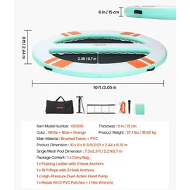 Vevor Aufblasbares Schwimmdock, 3,05x2,44 m, Schwimmplattform mit Rutschfester Oberfläche, Tragetasche & Abnehmbarer Leiter, Schwimmende Insel, Wasserplattform für Pool, Strand & Meer, Oval