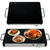 Goplus Elektrische Warmhalteplatte, Wärmeplatte mit 30°C-120°C einstellbare Temperatur, gehärteter Glas & Seitengriffe, Heizplatte Buffetwärmer für Partys (M, 48 x 32 x 4 cm)