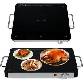 Goplus Elektrische Warmhalteplatte, Wärmeplatte mit 30°C-120°C einstellbare Temperatur, gehärteter Glas & Seitengriffe, Heizplatte Buffetwärmer für Partys (M, 48 x 32 x 4 cm)
