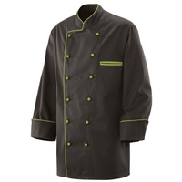 Exner 207 - Kochjacke schwarz langarm mit Paspel in verschiedenen Farben : lemon green 65% Polyester 35%Baumwolle 220 g/m2 S