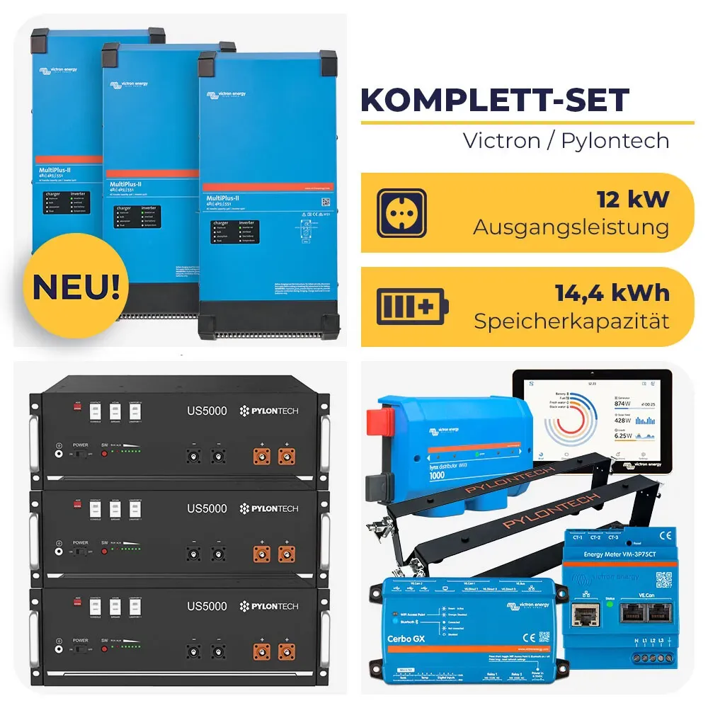 HUSATECH PowerSet: 3-phasig mit 3x MultiPlus-II 48/4k5/55-32 + Cerbo GX MK2 + 3x US5000 | 12 kW 14,4 kWh
