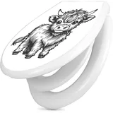 banjado Familien WC Sitz mit Absenkautomatik 44,9x37,1cm - Klobrille mit Kindersitz aus hochwertigem Polypropylen - Toilettendeckel mit Kinder Toilettensitz integriert - Motiv Kleines Hochlandrind Zei