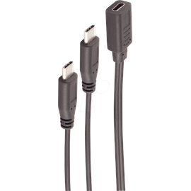 ShiverPeaks -BASIC-S--Adapter, USB C Buchse auf 2x C Stecker, Y-Kabel, 2.0, schwarz, 0,3m (0.30 m, USB 2.0), USB Kabel