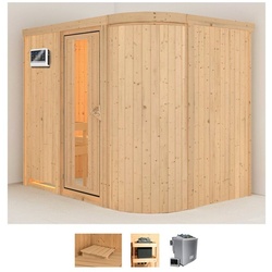 Karibu Sauna Thyra 4, BxTxH: 231 x 170 x 198 cm, 68 mm, (Set) 9-kW-Bio-Ofen mit externer Steuerung beige