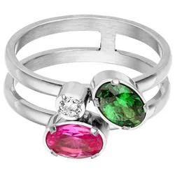 Fingerring »Schmuck Geschenke Harmony Ring, 23452«, mit Zirkonia (synth.), 19803647-58 edelstahlfarben-fuchsia-grün-kristallweiß + fuchsia-grün-kristallweiß