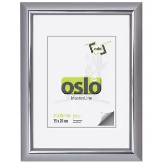 Oslo Masterline Bilderrahmen 21 x 30 Din A4 silber matt Kunststoff Glas Innenleiste glänzend Urkunden Portrait-Rahmen