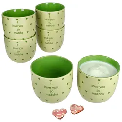 6x I Love Matcha Becher 370ml Steingut-Tassen 6 Personen Matcha-Drink Tee grün