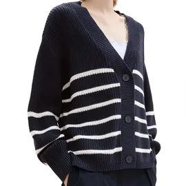 Tom Tailor V Neck Strickjacke Placed Navy White Stripe M